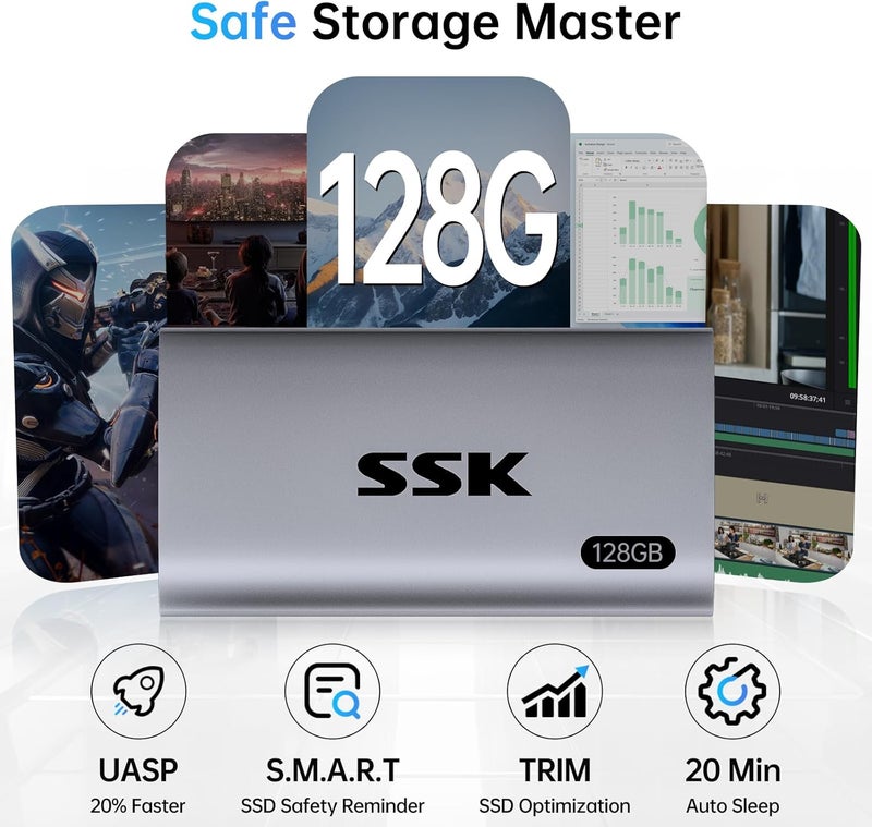 SSK Protable SSD Up to 550MB/s, External SSD USB 3.2 Gen 2 Fast Speed, External Solid State Drive with LED light, Trim for Windows, Mac, Android, iPhone 15/Pro, 128GB - Image 4