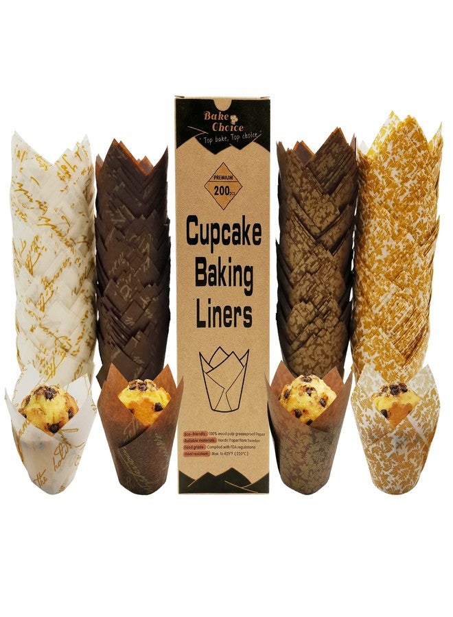 Bake Choice Nordic Paper 200pcs Tulip Cupcake Liners for baking cups with four fancy designs EU Parchment paper Standard Size Tulip Muffin liners, Cupcake Wrappers for Party, Wedding, Birthday - Image 1