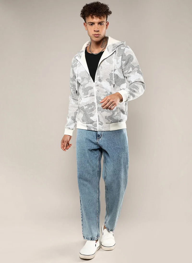 كامبوس سوترا Men's Grey & Beige Abstract Dotted Sweatshirt
