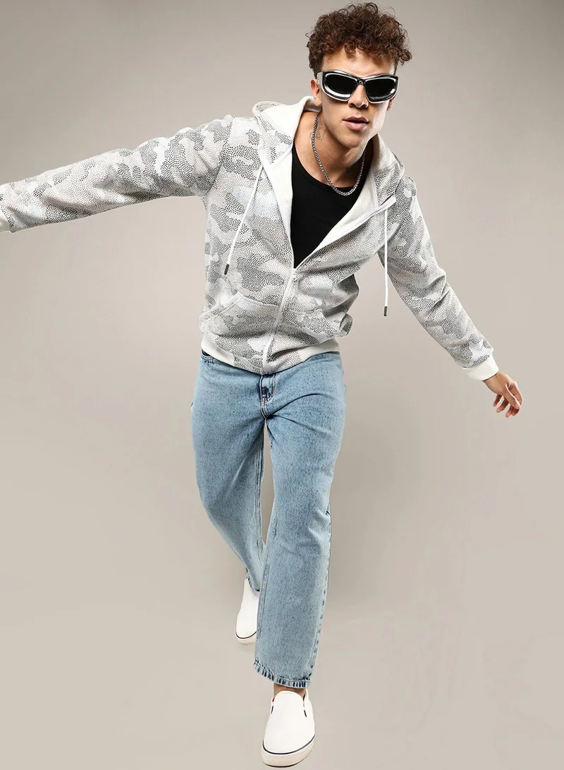 كامبوس سوترا Men's Grey & Beige Abstract Dotted Sweatshirt