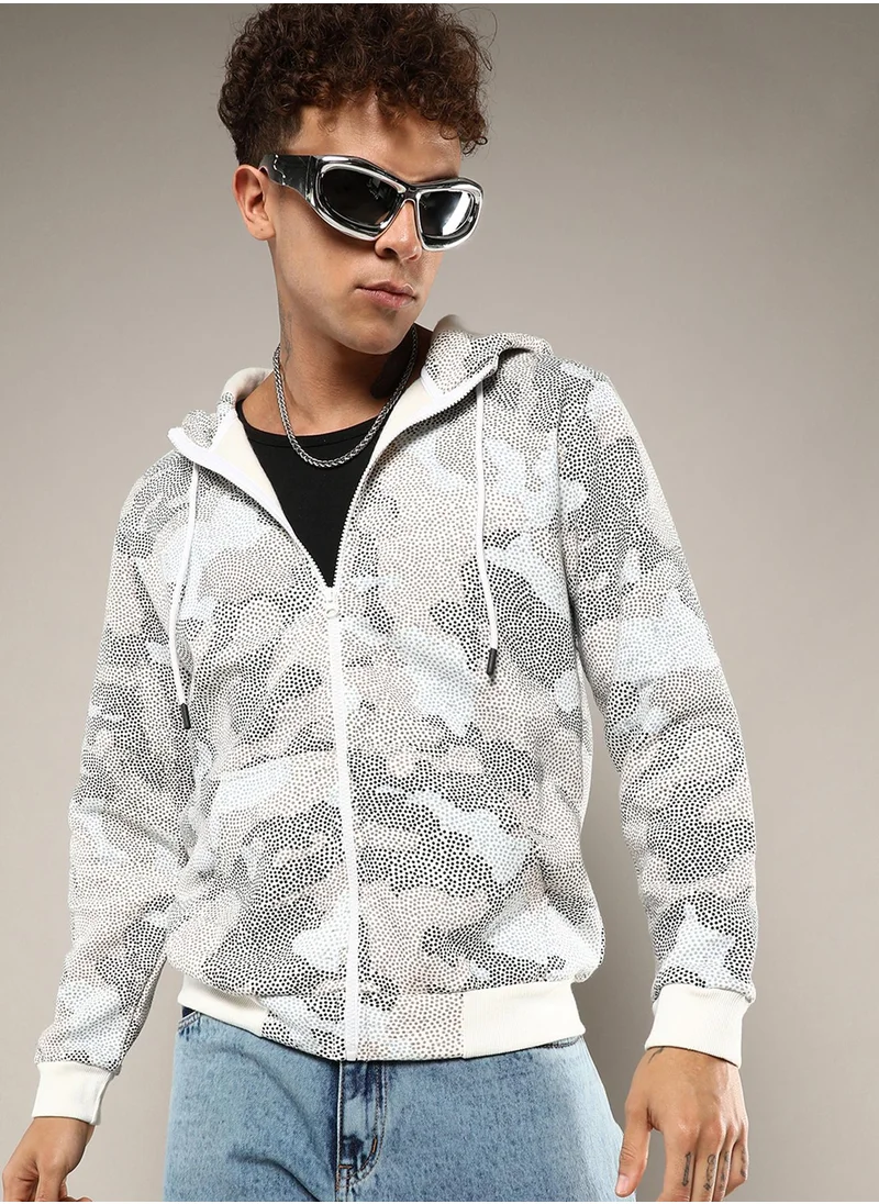 كامبوس سوترا Men's Grey & Beige Abstract Dotted Sweatshirt