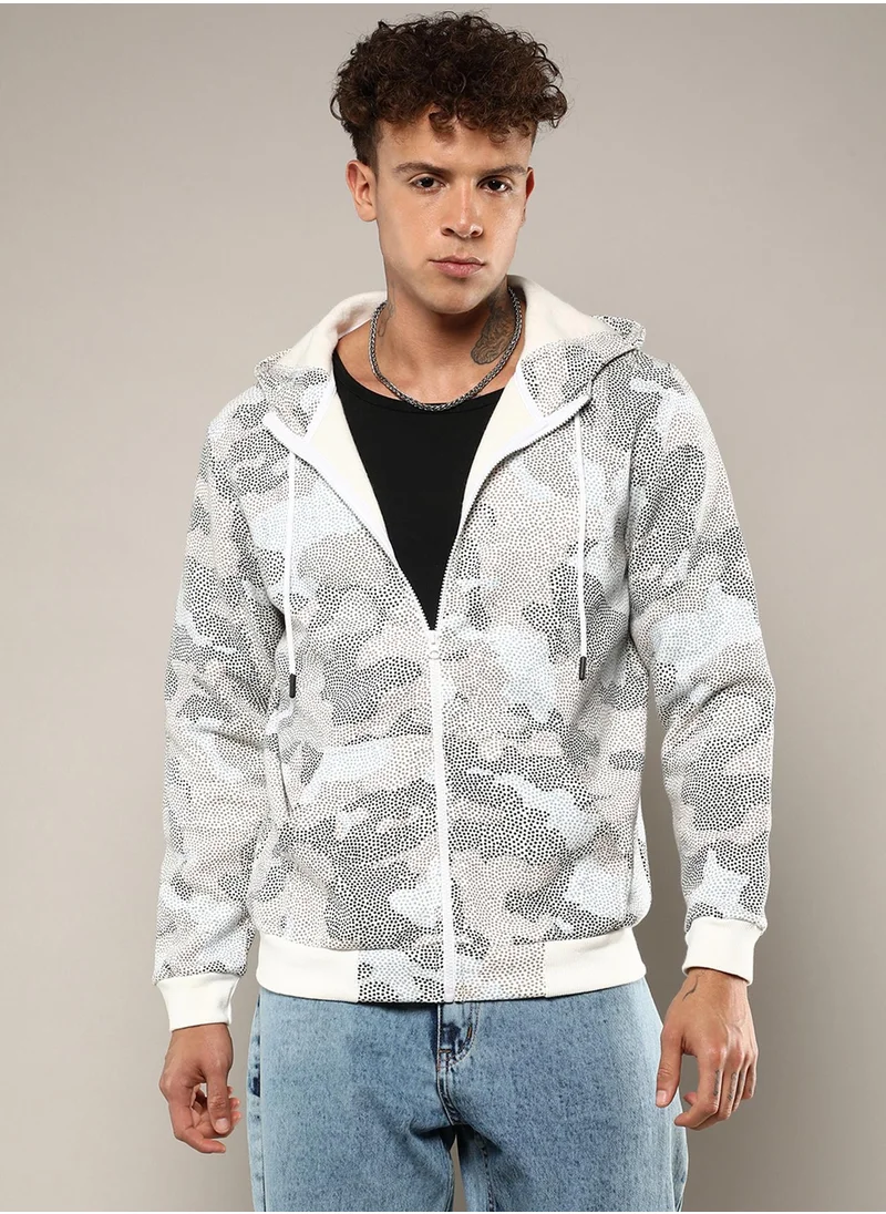 كامبوس سوترا Men's Grey & Beige Abstract Dotted Sweatshirt