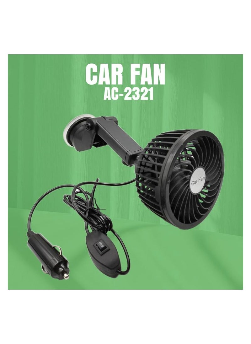 Carfu - Car Fan Glass Vacuum Cup Fitting Fan 5 Watt 4 inch 360° Rotation Adjustable Arm 12V High Wind Low Noise 100% Copper Motor - Image 1