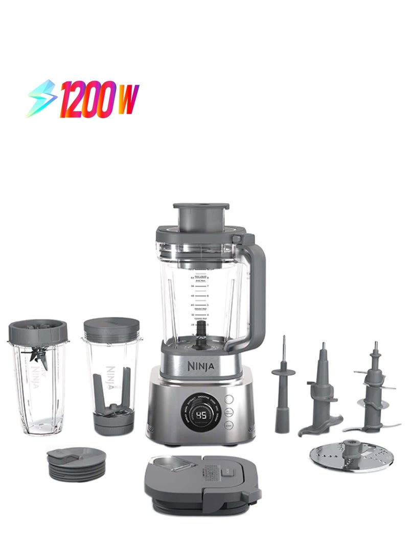 Ninja Foodi Power Nutri Blender 4-In-1, Slice, Grate & Chop, Blend Smoothie Bowls, Spreads & DrInks, Automatic Programs, 2.1L Jug, 700ml Cup & 530ml XL Bowl With Power Paddle 1200 W CB400ME Silver - Image 1