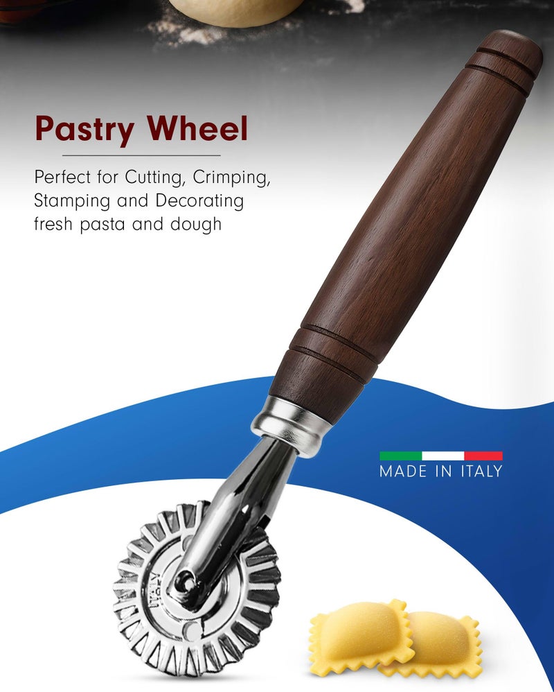 Tredoni 1.6" Pastry Wheel - Dough Stamp Cutter/Crimper, Pasta/Ravioli/Pie Maker, 4cm Stainless Steel Wheel Wooden Handle - Image 3