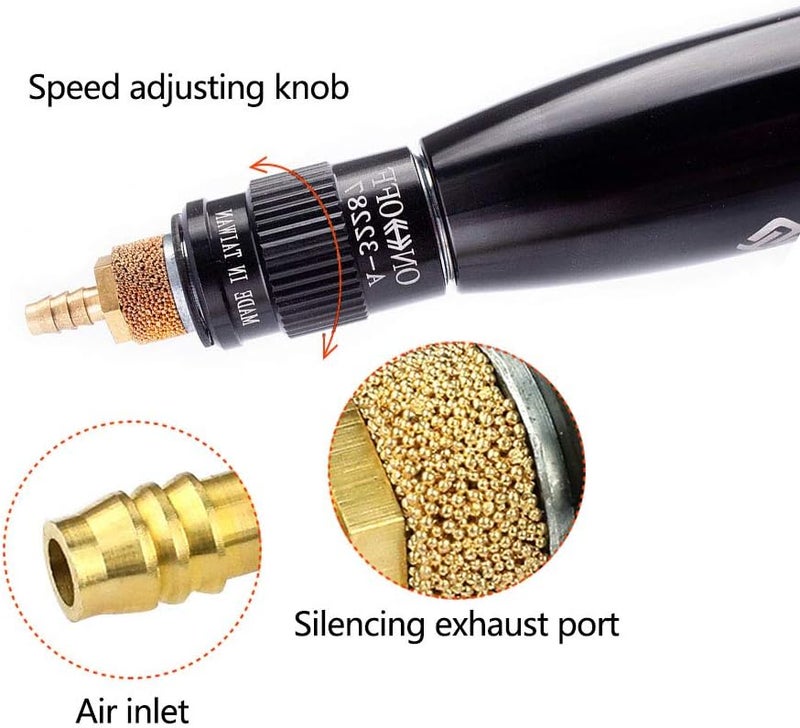 SI FANG Turbine Reciprocating Pneumatic Ultrasound Grinder Micro Pneumatic Air Pencil Die Grinder Kit for Mould Metal Lapping Filing Grinding Buffing Polishing Sanding Tools - Image 3