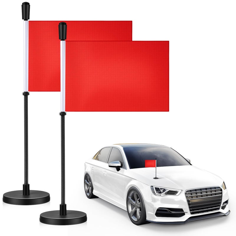 Otoolling 2 Pcs Red Magnetic Flags for Cars with Pole Magnetic Base Doublesided Flag for Car Antenna Roof Mount Truck Vehicle Decor Accessories Outdoor Using This to Find Your Car 4 X 611 H - Image 2