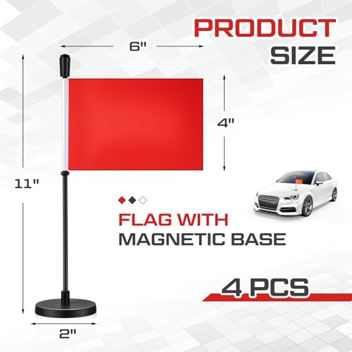 Otoolling 2 Pcs Red Magnetic Flags for Cars with Pole Magnetic Base Doublesided Flag for Car Antenna Roof Mount Truck Vehicle Decor Accessories Outdoor Using This to Find Your Car 4 X 611 H - Image 3