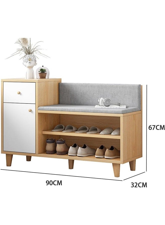 JCB CHIC Shoe Storage Bench, 2-Tier Shoe Cabinet with Lift Top Storage Box, Drawer and Soft Cushion Seat,  Shoe Rack with Shoe Cabinet for Entryway,Hallway,Bedroom,Vintage - Image 2