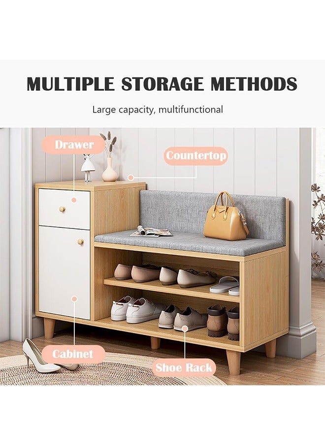 JCB CHIC Shoe Storage Bench, 2-Tier Shoe Cabinet with Lift Top Storage Box, Drawer and Soft Cushion Seat,  Shoe Rack with Shoe Cabinet for Entryway,Hallway,Bedroom,Vintage - Image 3