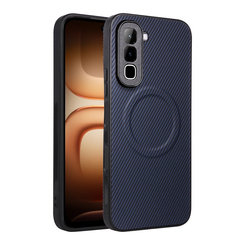 Magnetic Wireless Charging Phone Case with Kickstand for Infinix Hot 70 4G X6895, TPU Leather Handcrafted Cover - Image 5