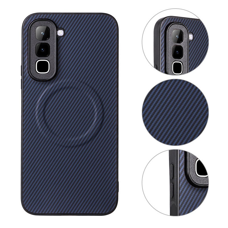 Magnetic Wireless Charging Phone Case with Kickstand for Infinix Hot 70 4G X6895, TPU Leather Handcrafted Cover - Image 2