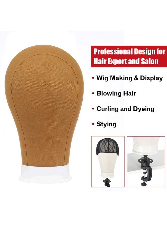Xtrend 23" Poly Canvas Block Head Professional Brown Mannequin Canvas Head for Making/Drying/Styling Wigs with Table Clamp Stand and T Pins Wig cap - Image 3