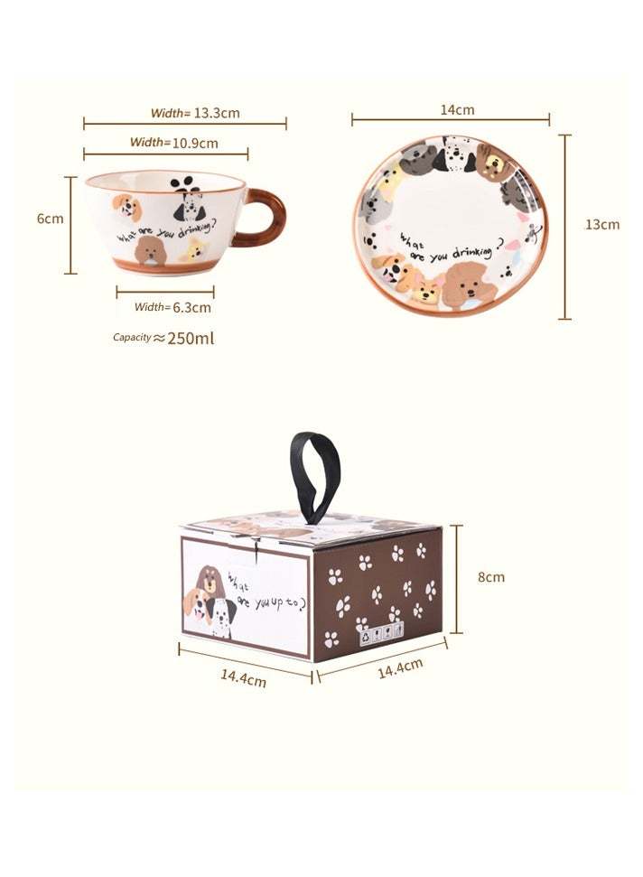 هومستر فنجان قهوة سيراميك مع صحن برسوم كلب كراميل كاريكاتيري يدوي - مجموعة هدايا فاخرة لتقديم القهوة للأطفال والبنات - Image 2