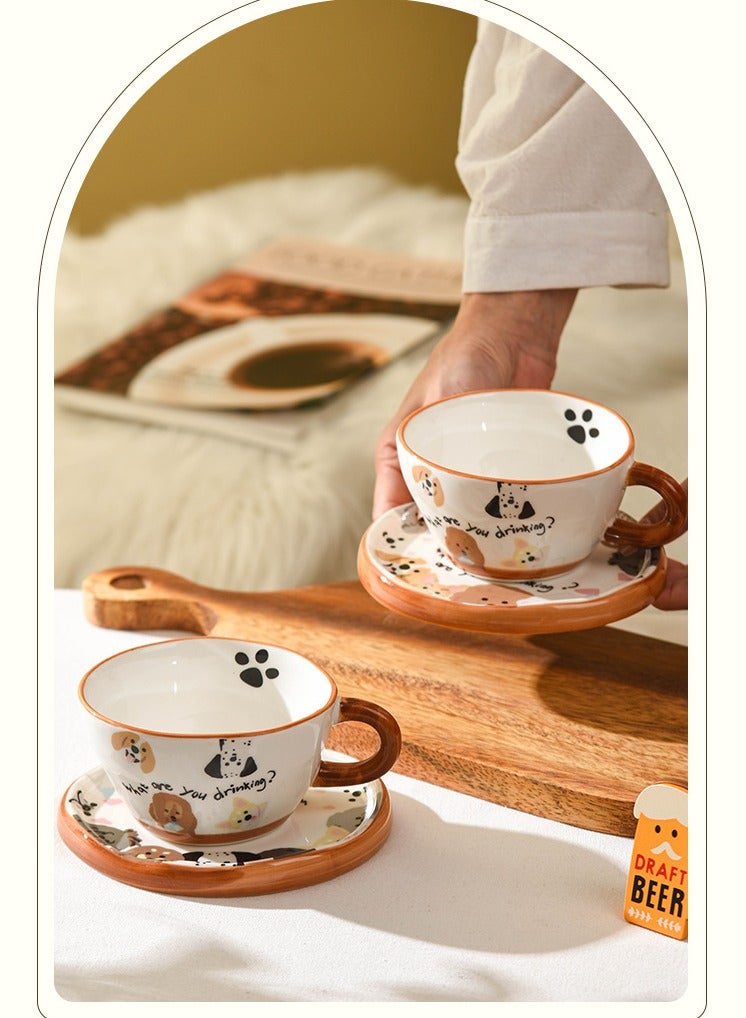 هومستر فنجان قهوة سيراميك مع صحن برسوم كلب كراميل كاريكاتيري يدوي - مجموعة هدايا فاخرة لتقديم القهوة للأطفال والبنات - Image 3