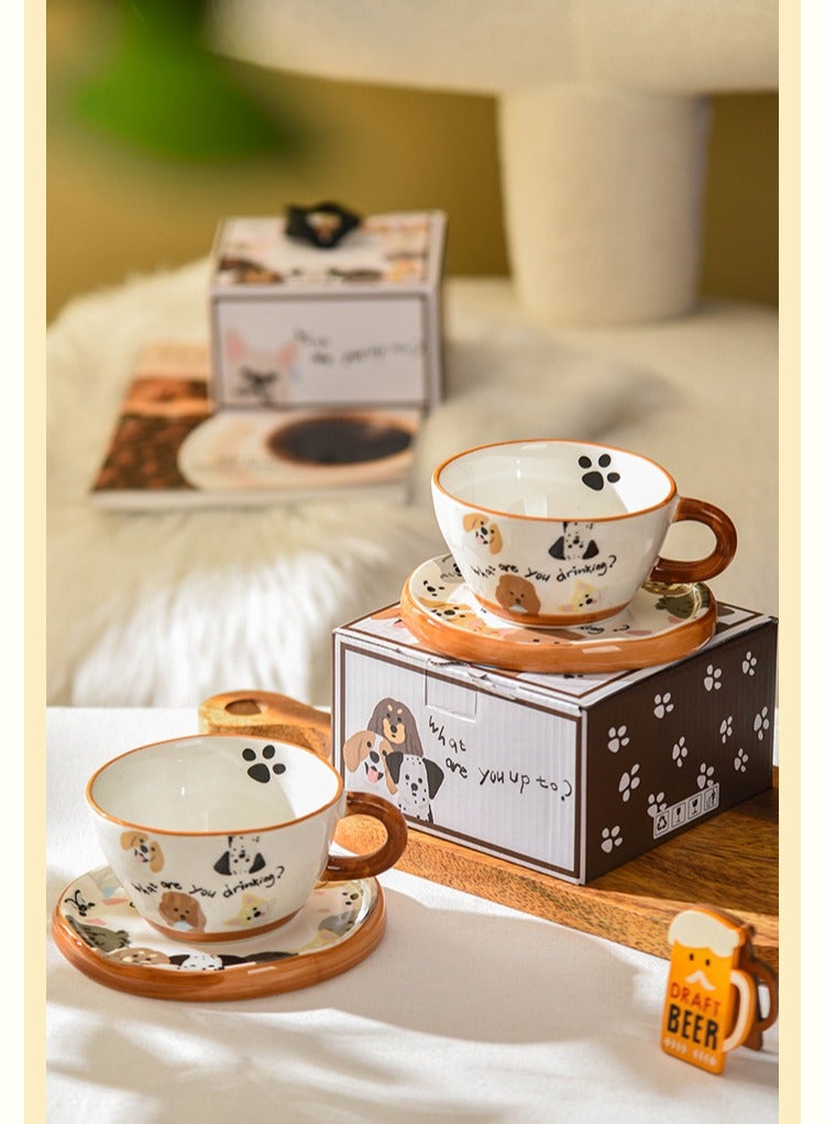 هومستر فنجان قهوة سيراميك مع صحن برسوم كلب كراميل كاريكاتيري يدوي - مجموعة هدايا فاخرة لتقديم القهوة للأطفال والبنات - Image 4