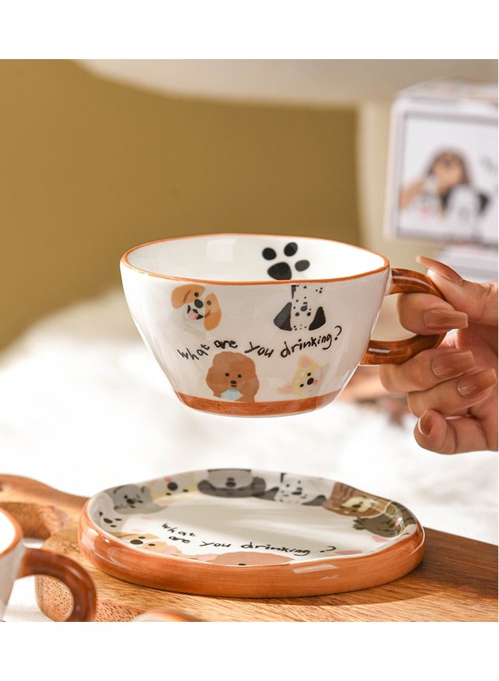 هومستر فنجان قهوة سيراميك مع صحن برسوم كلب كراميل كاريكاتيري يدوي - مجموعة هدايا فاخرة لتقديم القهوة للأطفال والبنات - Image 5