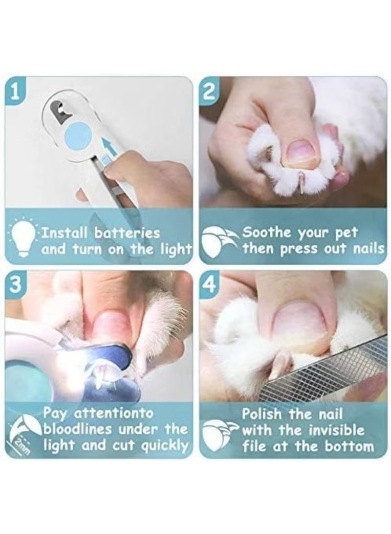 Kaco 1 Set Pet Nail Clipper, Hidden Nail File, Cat Dog Claw Trimmer with LED Light to Avoid Over Cutting, Blue - Image 3