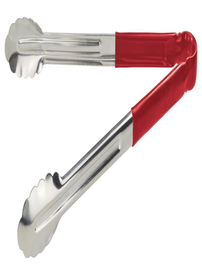 Winco 16" Stainless Steel Serving Tongs with Plastic Handle, Red - Image 1