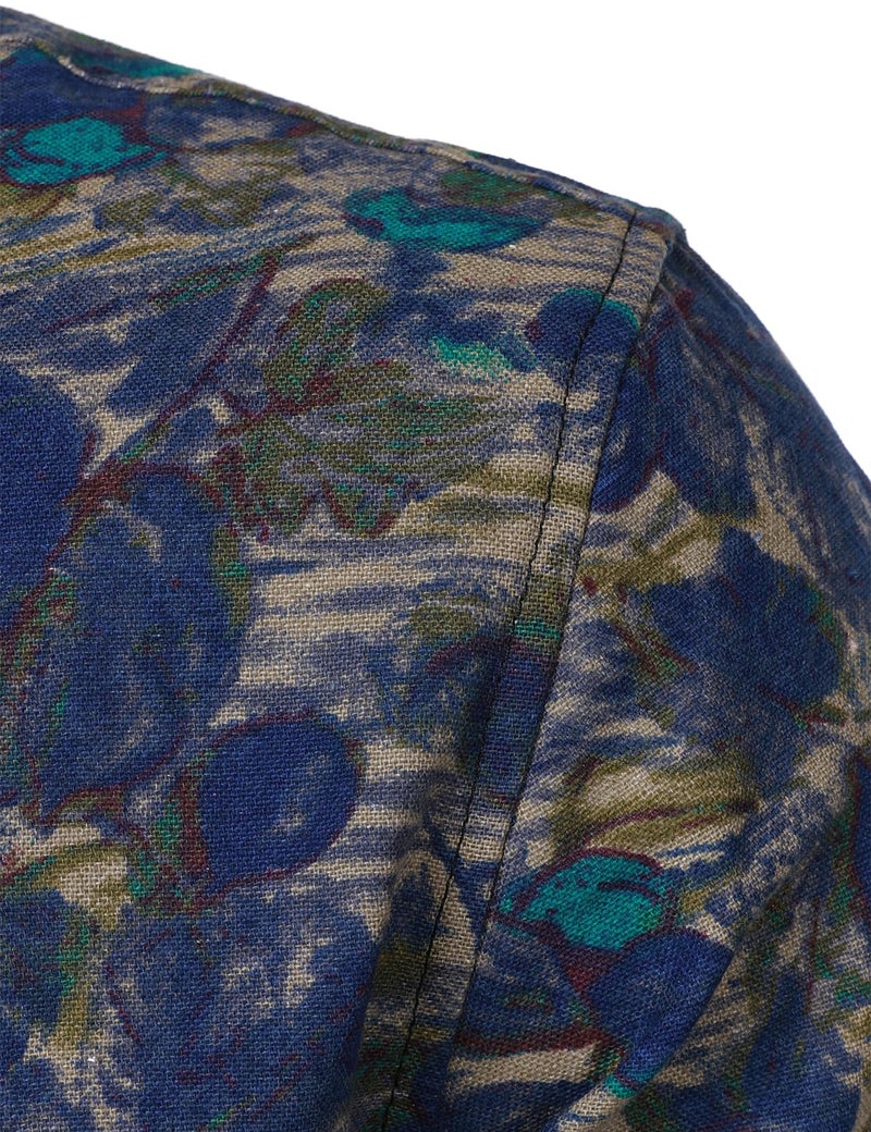 PARKLEES Men's 70s Hippie Long-Sleeve Floral Shirts Retro Pattern Printed Cotton Linen Button-Down Shirt Blue Pattern Large - Image 4