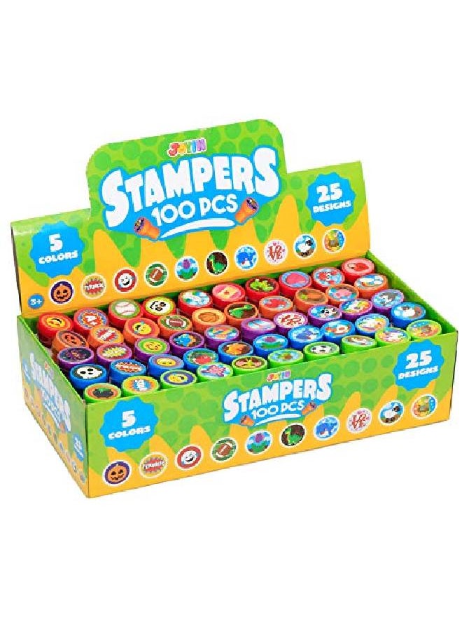 JOYIN - 100 Pcs Assorted Stamps For Kids Selfink Stamps (50 Different Designs Plastic Stamps Emoji Stampers Dinosaur Stampers Zoo Safari Stampers) For Easter Egg Stuffers Party Favor Teacher Stamps - Image 1