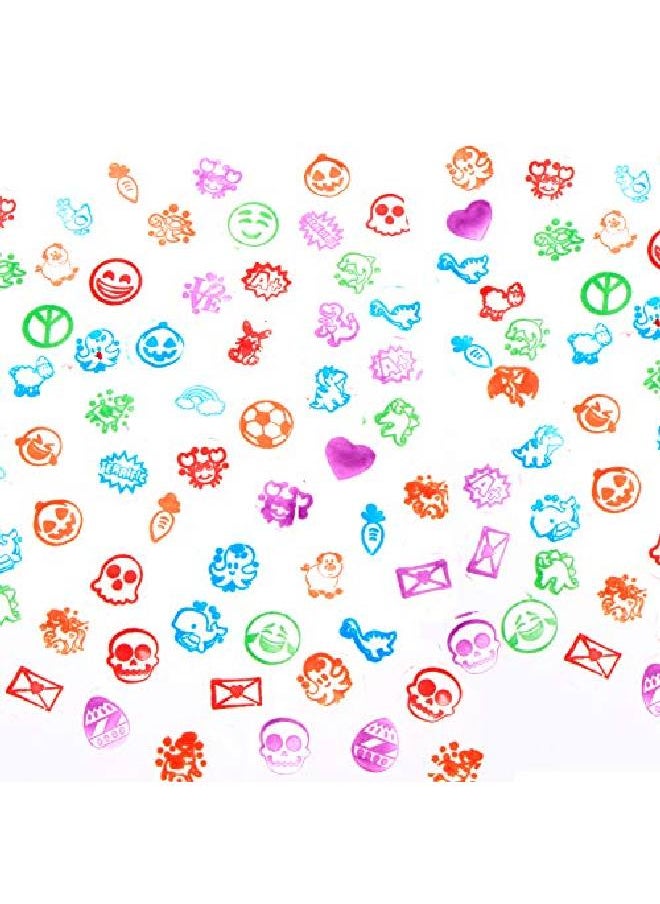 JOYIN - 100 Pcs Assorted Stamps For Kids Selfink Stamps (50 Different Designs Plastic Stamps Emoji Stampers Dinosaur Stampers Zoo Safari Stampers) For Easter Egg Stuffers Party Favor Teacher Stamps - Image 1
