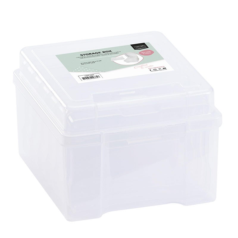 Vaessen Creative Transparent Storage Box with Lid and 6 Cases For Cutting Dies Photos and other Craft Supplies 21 x 185 x 14 cm 1009009