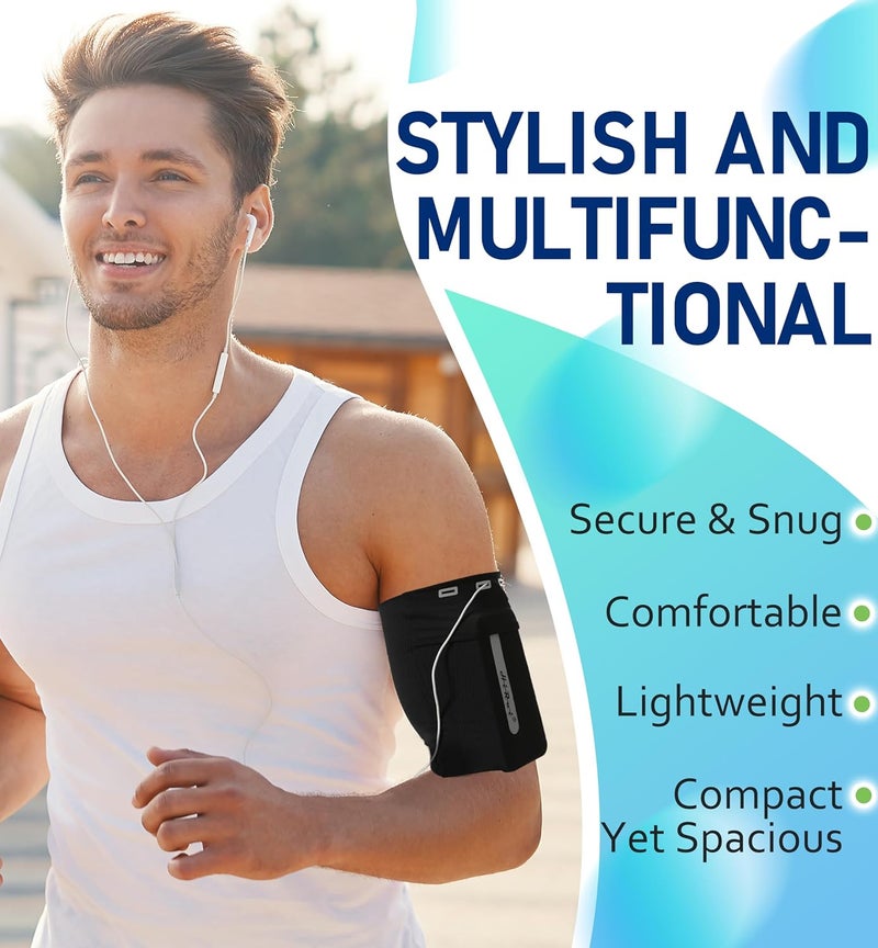 HiRui Running Armband Sleeve Universal Sports Armband Cell Phone Holder Armband for Exercise Workout, Compatible with iPhone 16/15/14/13/Plus/Pro Samsung Galaxy All Phones (M, Black) - Image 2
