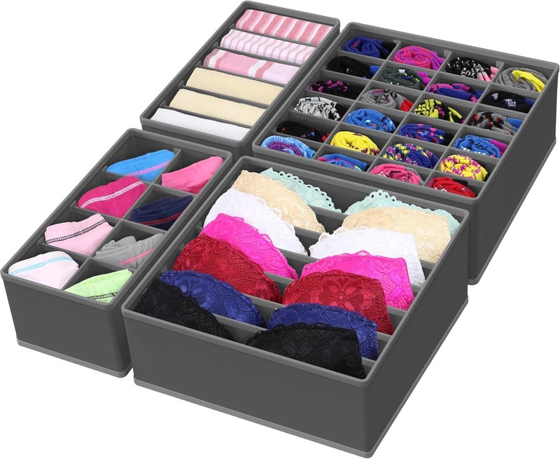 Simple Houseware Global standard quality Closet Underwear Organizer Drawer Divider 4 Set, Dark Grey Cleaner resistant - Image 1