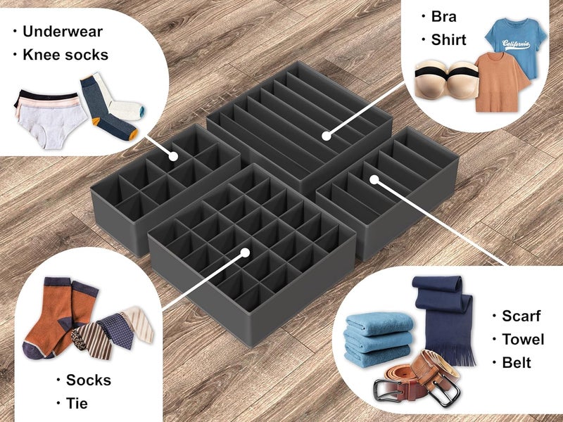 Simple Houseware Global standard quality Closet Underwear Organizer Drawer Divider 4 Set, Dark Grey Cleaner resistant - Image 4