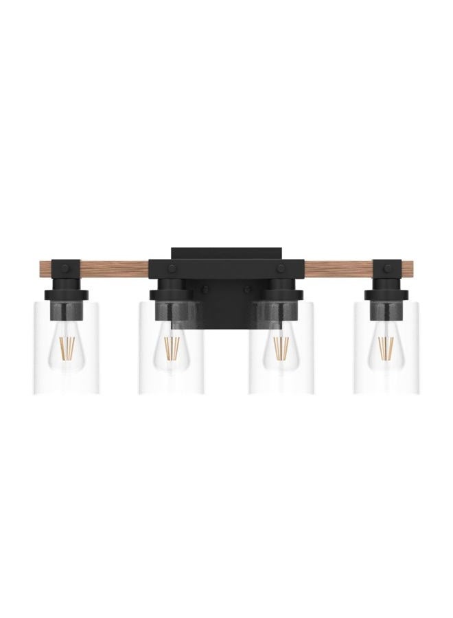 Amico Farmhouse Bathroom Vanity Light Fixtures,Rustic 4-Light Industrial Painted Wood Lights,Vintage Black Wall Sconces Bathroom Vanity Lighting with Bubble Glass Shade - Image 4
