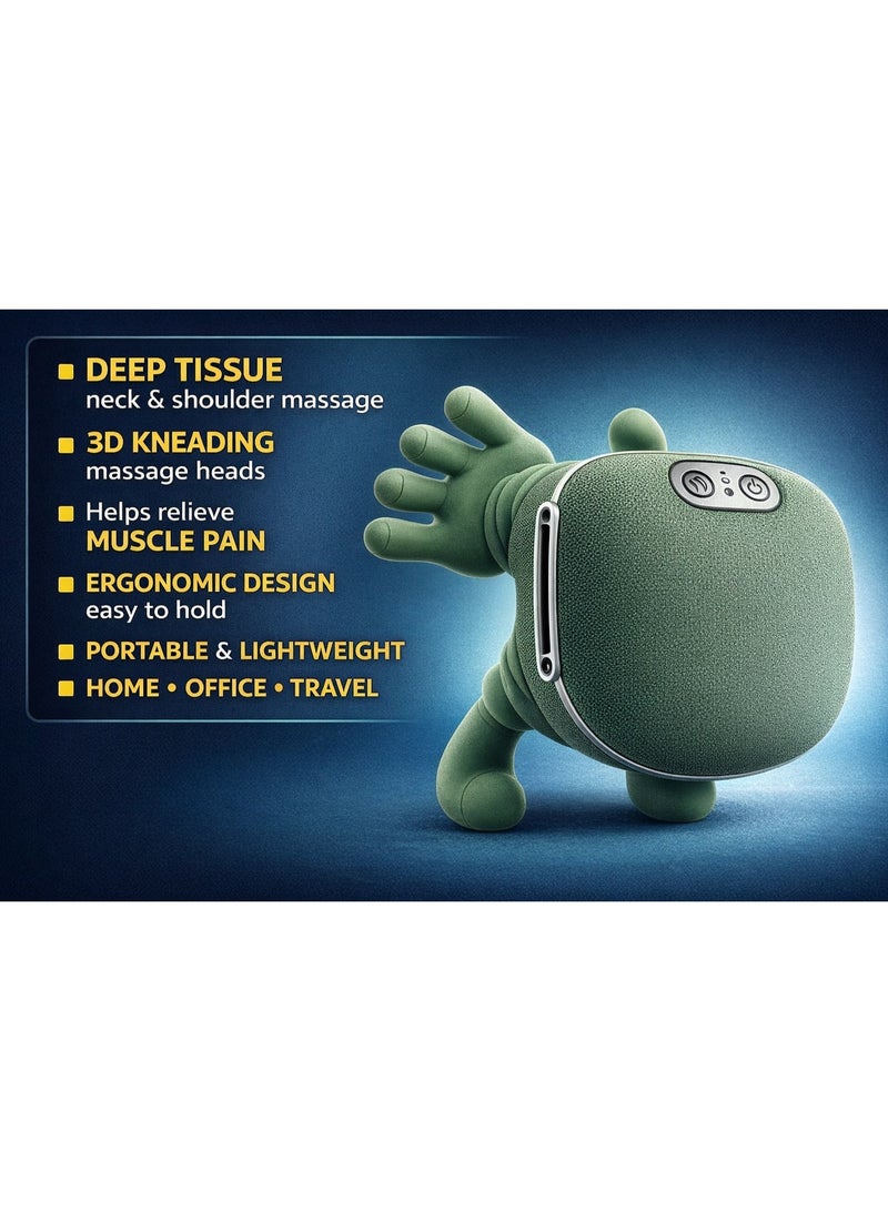 Eworld Heated Shiatsu Neck & Back Massager, Portable 4D Deep Tissue Kneading with Human Hand Simulation, Electric Pain Relief & Muscle Relaxer – Textile Green - Image 1