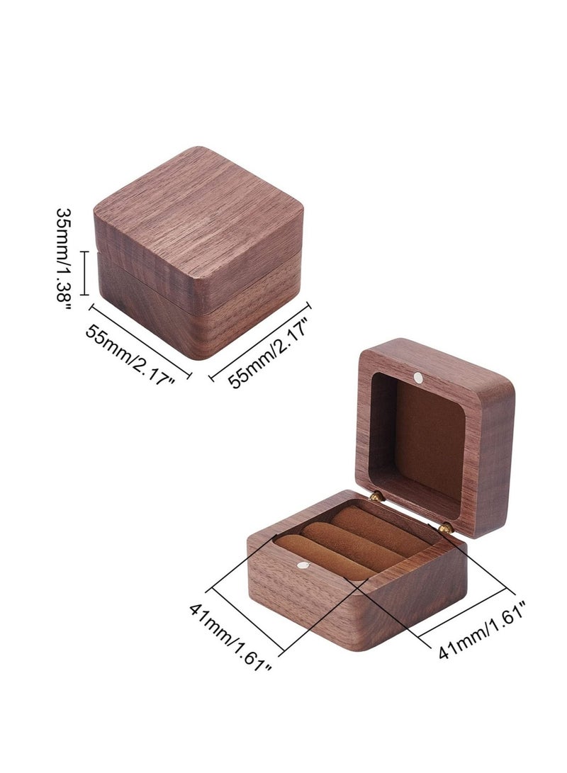 Captaintech Wooden Ring Box, Walnut Engagement Ring Holder,  Square Wedding Ring Box with Slot, Proposal Wedding Ceremony for 2 Ring Jewelry Storage Box - Image 2