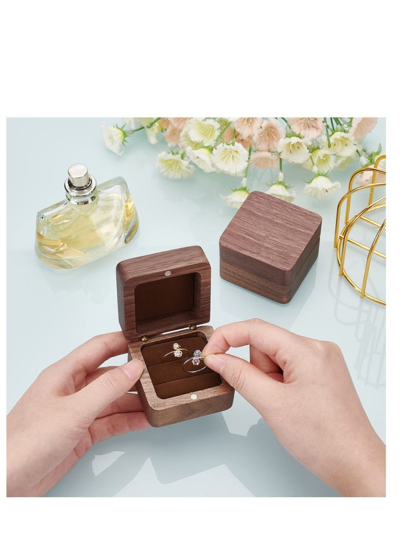 Captaintech Wooden Ring Box, Walnut Engagement Ring Holder,  Square Wedding Ring Box with Slot, Proposal Wedding Ceremony for 2 Ring Jewelry Storage Box - Image 3