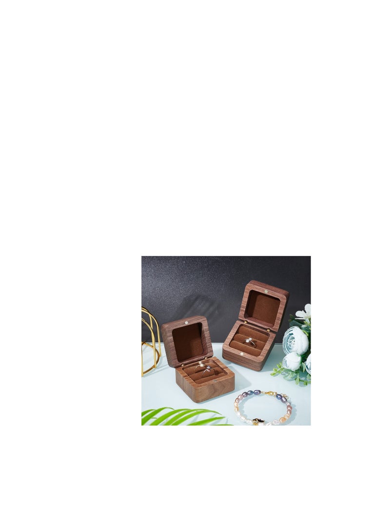 Captaintech Wooden Ring Box, Walnut Engagement Ring Holder,  Square Wedding Ring Box with Slot, Proposal Wedding Ceremony for 2 Ring Jewelry Storage Box - Image 4