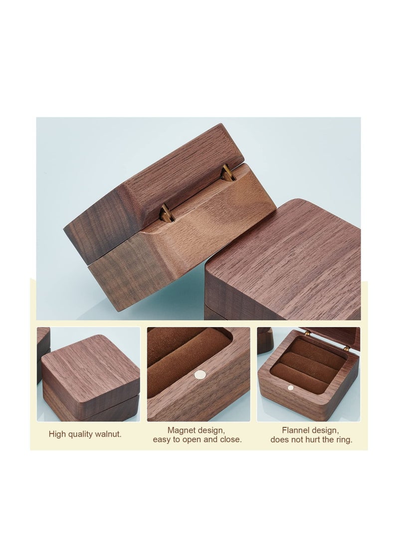 Captaintech Wooden Ring Box, Walnut Engagement Ring Holder,  Square Wedding Ring Box with Slot, Proposal Wedding Ceremony for 2 Ring Jewelry Storage Box - Image 5