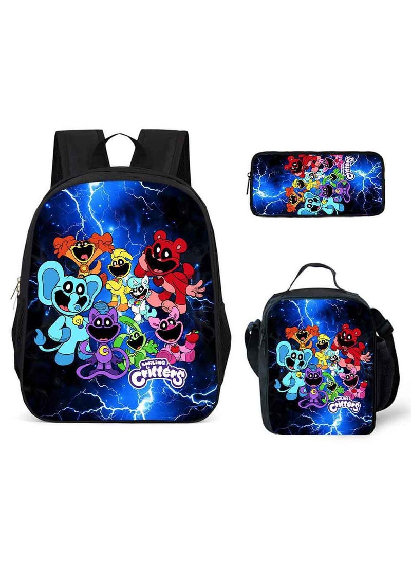 Smiling Schoolbag Three-Piece Set Cartoon Backpack Smiling Small Animals 29*42*16cm