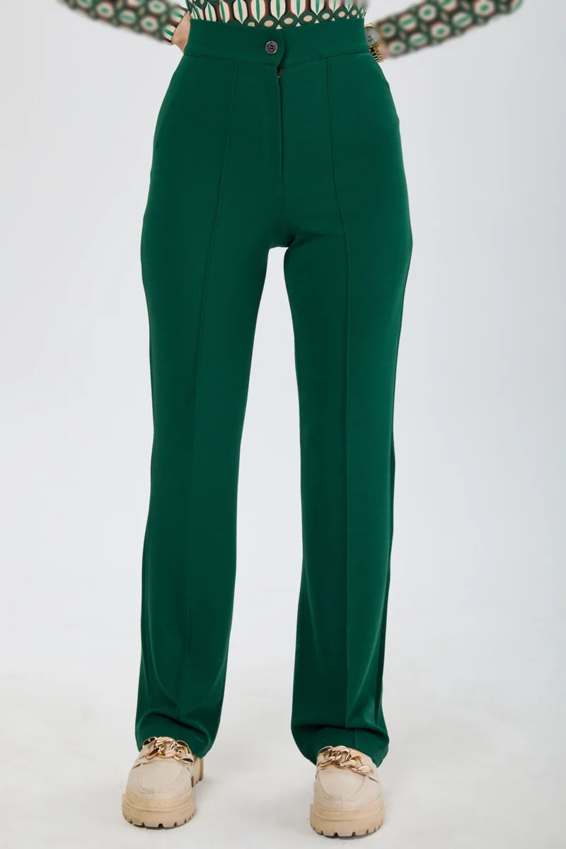 Tofisa 24127-ZUMRUT High Waist Wide Leg Trousers
