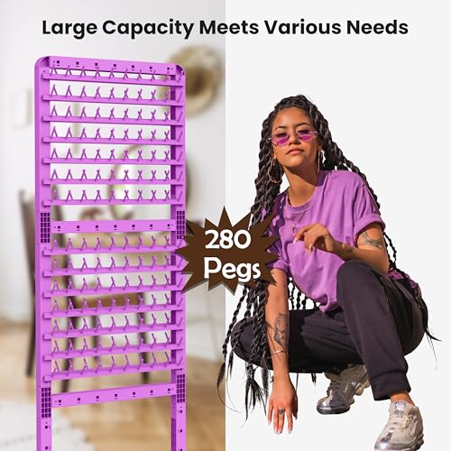 Sunnacate Braiding Hair Rack 280 Pegs Height Adjustable Mobile Braid Rack with Wheels Standing Braider Rack Hair Stand Divider Separator Hair Extension Holder Hanger for Salon Home - Image 3