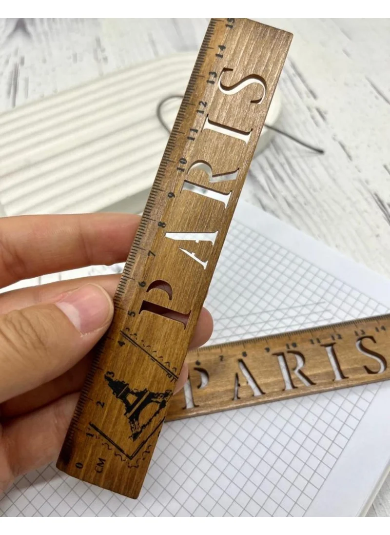 Kağıt Gemi Dükkan Paper Ship Shop Paris Pattern Vintage Wooden Ruler / Bookmark