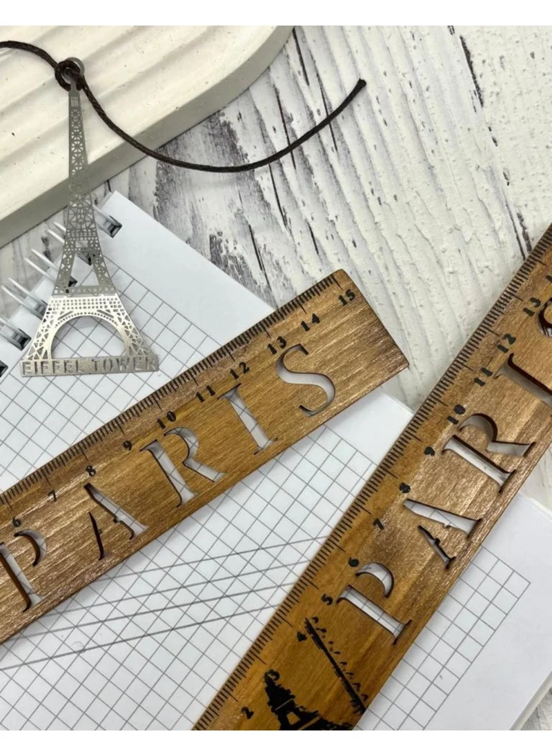 Kağıt Gemi Dükkan Paper Ship Shop Paris Pattern Vintage Wooden Ruler / Bookmark