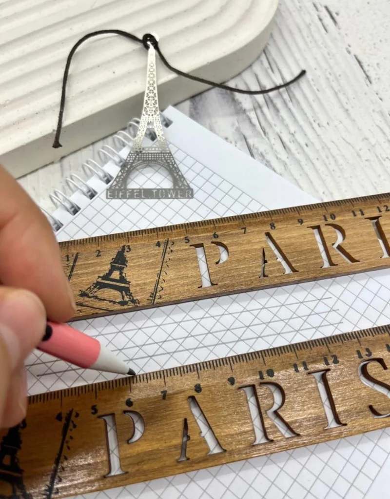 كاغيت جيمي دوكان Paper Ship Shop Paris Pattern Vintage Wooden Ruler / Bookmark
