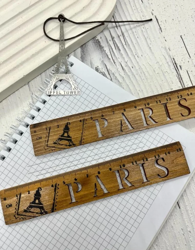 كاغيت جيمي دوكان Paper Ship Shop Paris Pattern Vintage Wooden Ruler / Bookmark