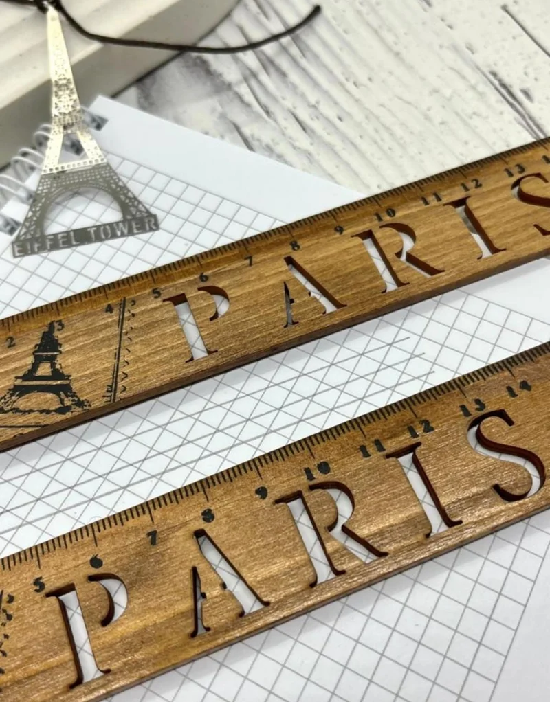كاغيت جيمي دوكان Paper Ship Shop Paris Pattern Vintage Wooden Ruler / Bookmark