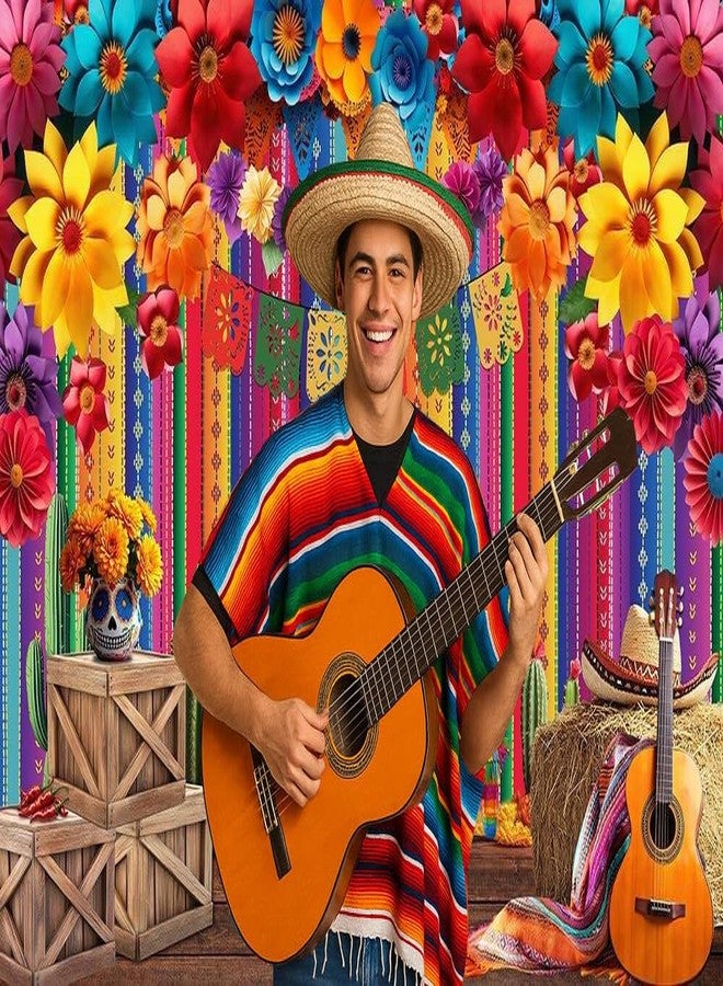 Dudaacvt 7x5ft Mexican Fiesta Backdrop Color Stripes Paper Flower Photo Background Cinco De Mayo Birthday Party Mexican Party Decoration D773 - Image 2