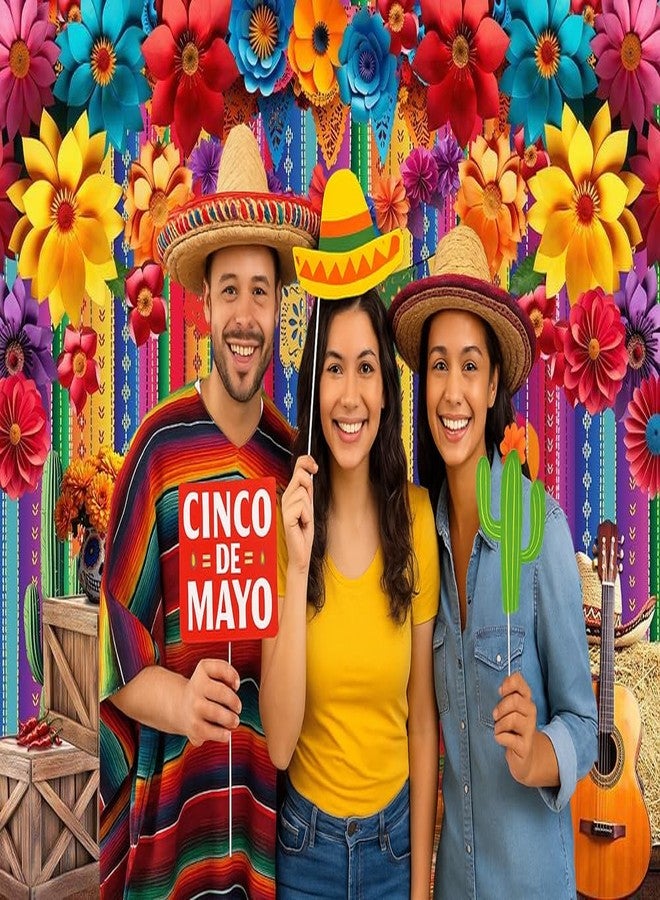 Dudaacvt 7x5ft Mexican Fiesta Backdrop Color Stripes Paper Flower Photo Background Cinco De Mayo Birthday Party Mexican Party Decoration D773 - Image 3