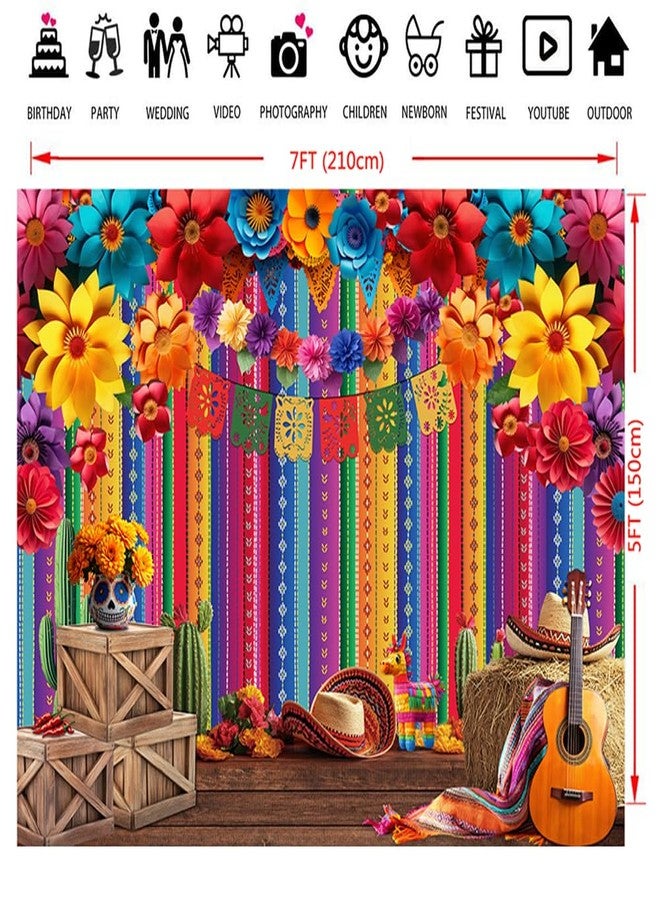 Dudaacvt 7x5ft Mexican Fiesta Backdrop Color Stripes Paper Flower Photo Background Cinco De Mayo Birthday Party Mexican Party Decoration D773 - Image 5