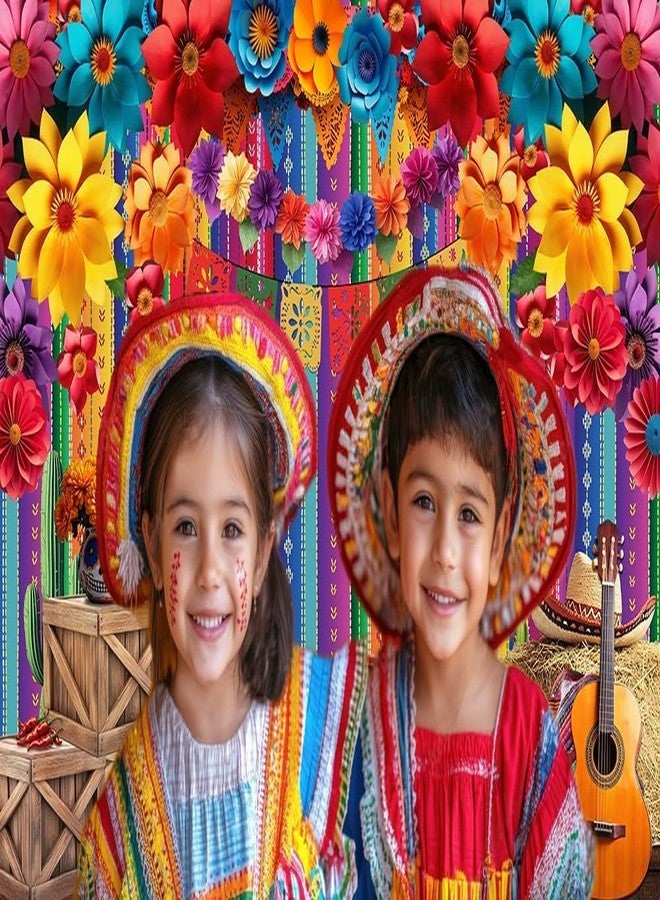 Dudaacvt 7x5ft Mexican Fiesta Backdrop Color Stripes Paper Flower Photo Background Cinco De Mayo Birthday Party Mexican Party Decoration D773 - Image 4