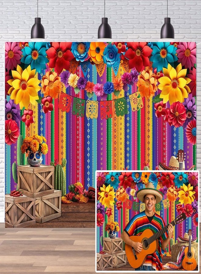 Dudaacvt 7x5ft Mexican Fiesta Backdrop Color Stripes Paper Flower Photo Background Cinco De Mayo Birthday Party Mexican Party Decoration D773 - Image 1