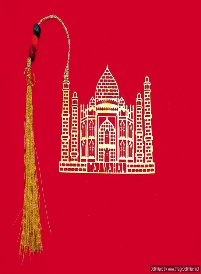سكاي ووكر فاصل كتب معدني بتصميم تاج محل الهند من Art & Craft مع شرابة، وقلادة، وحامل صفحات للأدوات المدرسية - لون ذهبي - Image 3